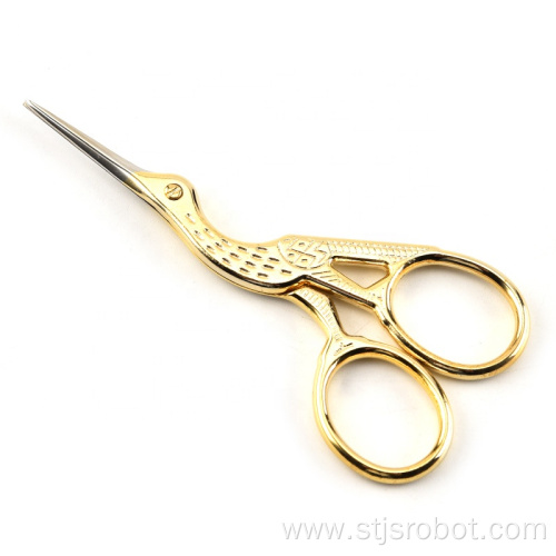 Retro cut embroidery stork stainless steel gilt beauty crane scissors